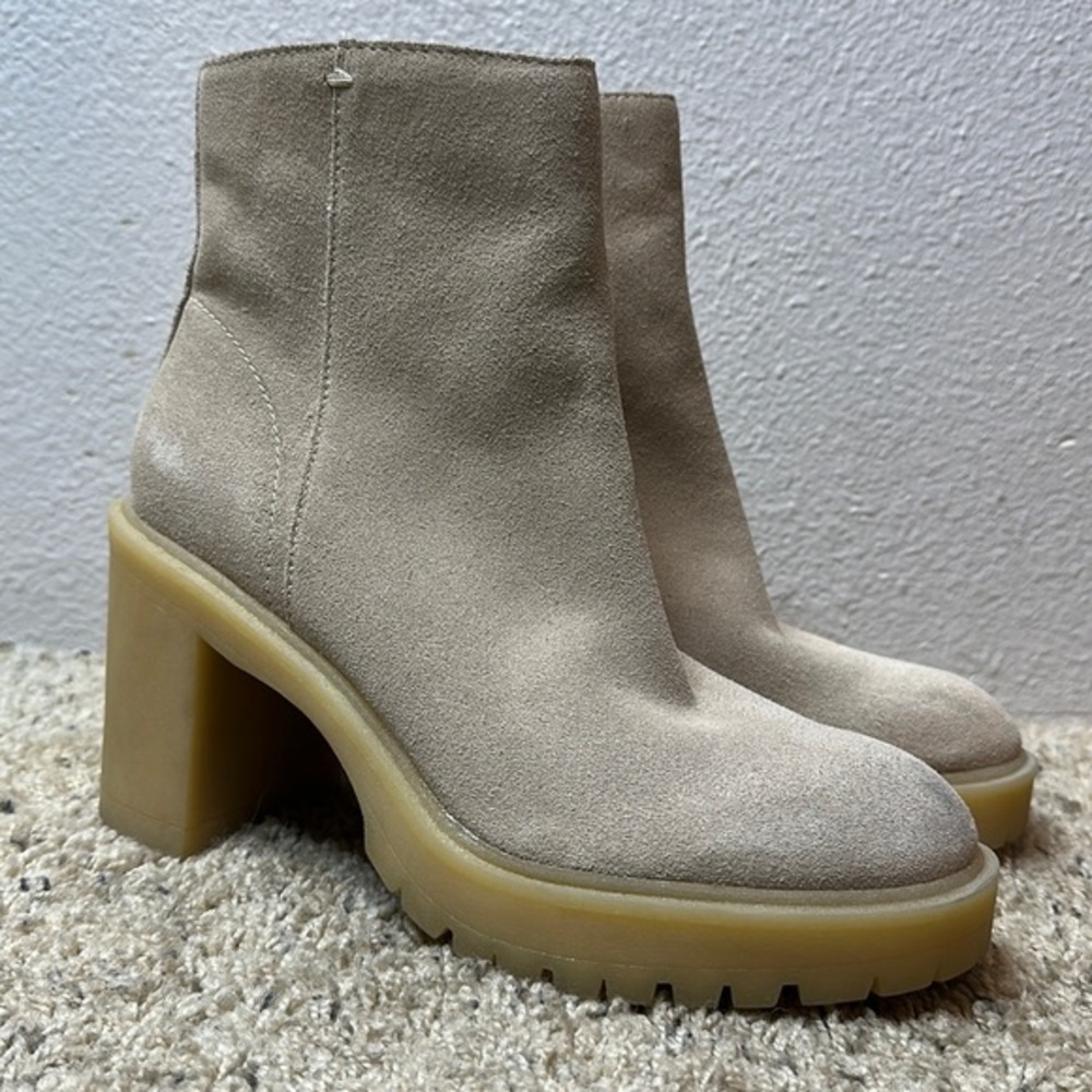 Dolce Vita Gum Sole Tan Platform Moto Side Zip Suede Ankle Boots sz 10